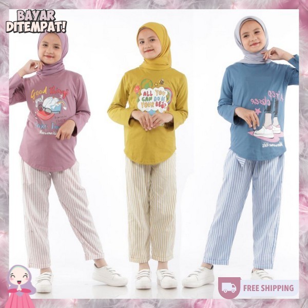 Setelan Anak Perempuan 2024 4 5 Thn Import 12 Tahun Setcell 9Tahun Kaos Harian Kids 3In1 Bawahan Pak