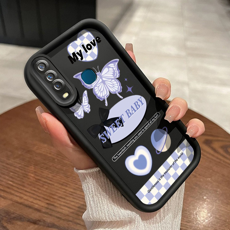 Casing Hp VIVO Y17 Y15 Y12 Y12i Y3 Y3s 2020 Case pola teh susu Kupu-kupu ungu desain Casing HP lensa