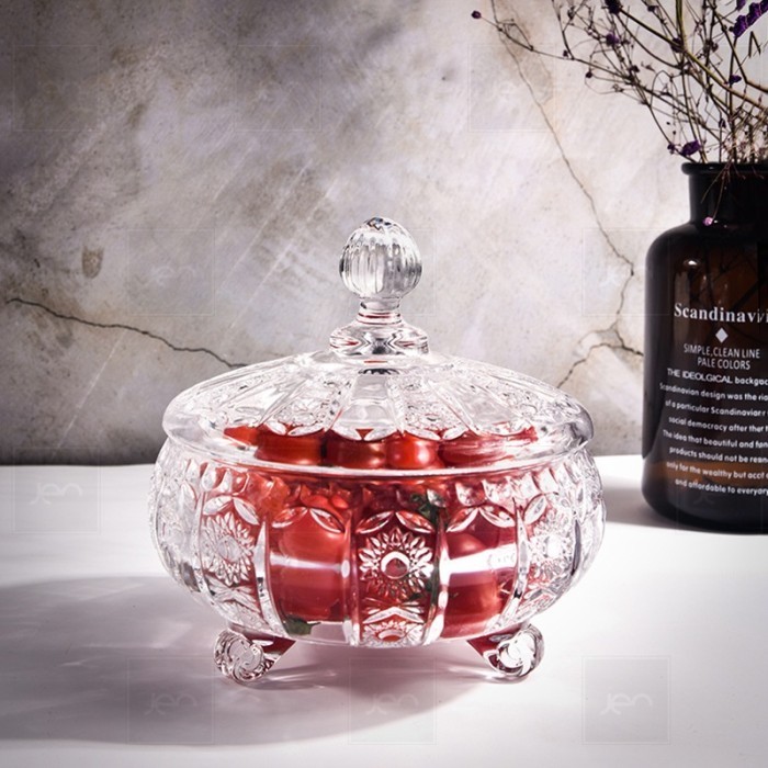 Short Vintage Crystal Candy Jar Toples Kaca Kristal Permen Kue Cantik