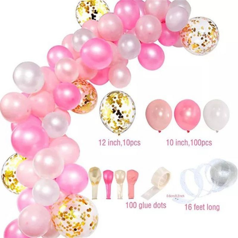 paket balon mix 100 pink confetti beserta rantai balon | dekorasi balon pink ultah anak perempuan