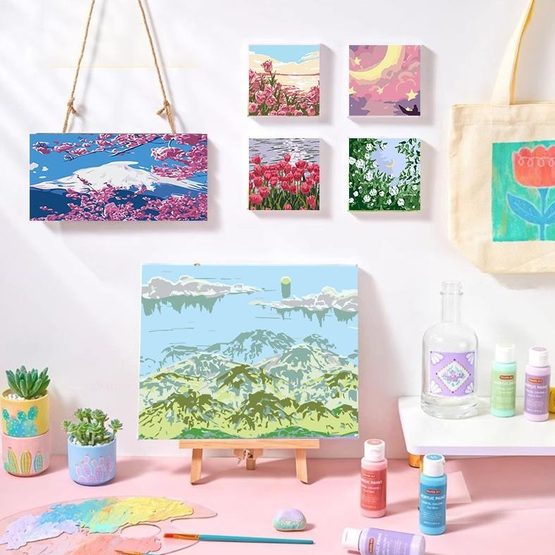

PROMO Paint By Number 20x20cm DIY Paint Kit with Frame Digital Painting Landscape Cartoon Anime Series ADT55