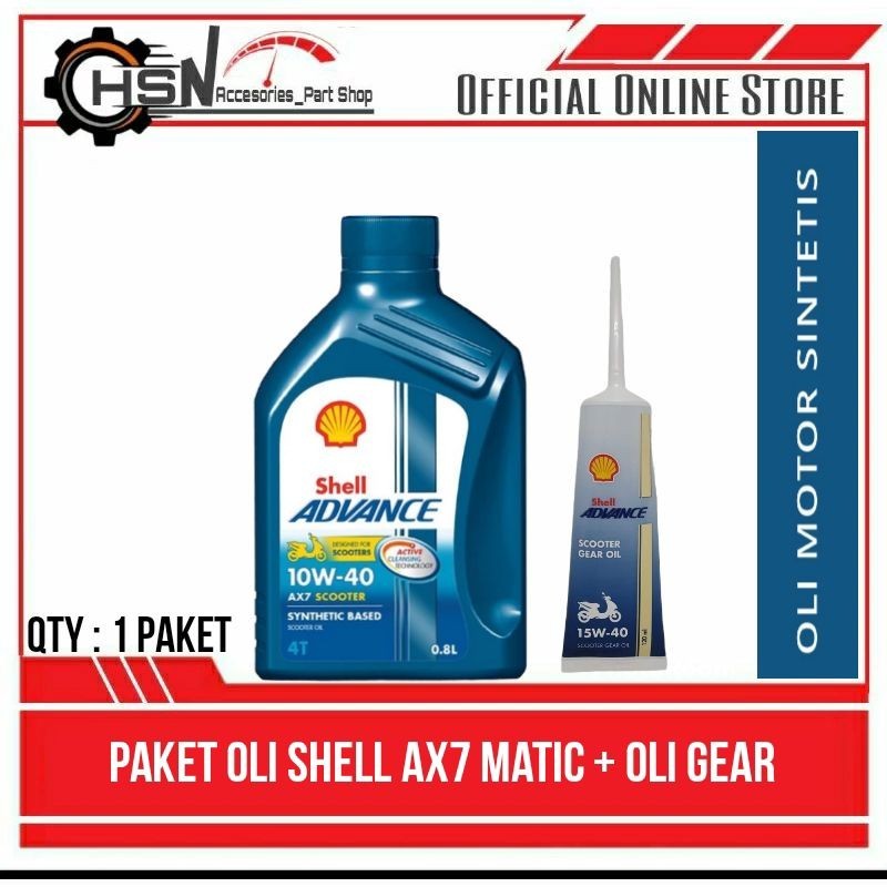 PAKET | OLI SHELL ADVANCE AX7 MATIC + OLI GEAR SAE 10W-40 OLI MESIN SHELL ALL MOTOR MATIC