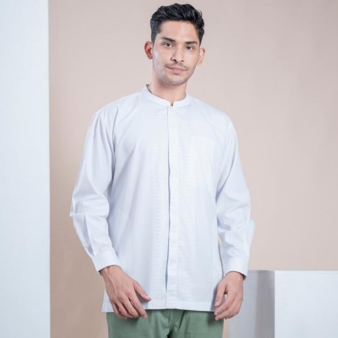 Promo  Muslimadani Baju Koko Dewasa Saleem Kemko Lengan Panjang Koko Putih Lebaran 2024
