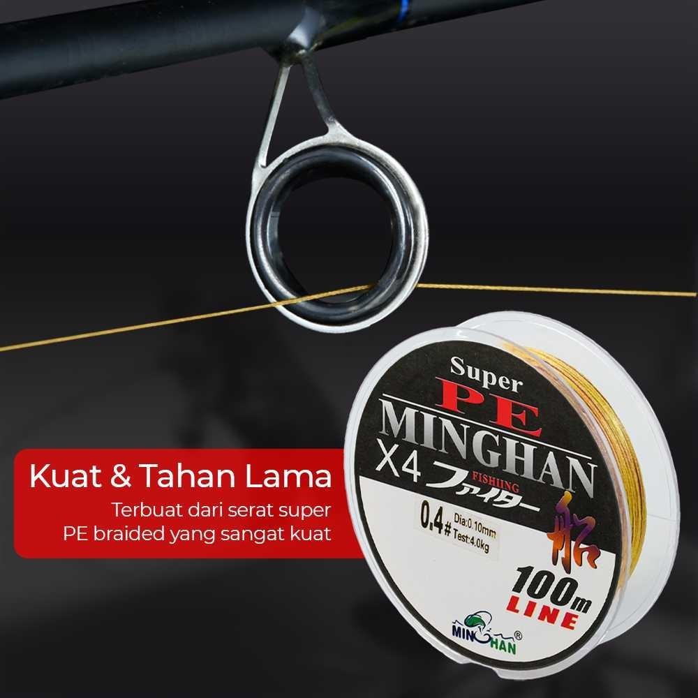 MINGHAN Senar Benang Tali Pancing Super PE Braided Line 100M X4 Senar Speckle Monofilament Paling Ku