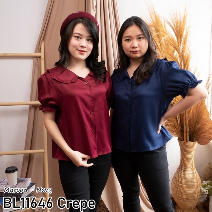 Baju Atasan Blouse Wanita Kerah Korea Lengan Pendek Karet Casual Busui