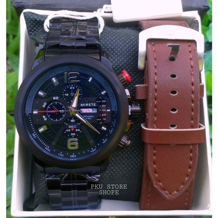 Ramadhan Sale Jam Tangan Pria Mirete Ori Dua Tali Anti Air Tanggal Hari Aktif, Strap Rantai Anti Kar