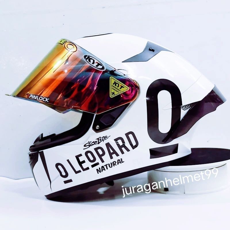 Helm Full face KYT TT Course Putih Paket Ganteng Leopard
