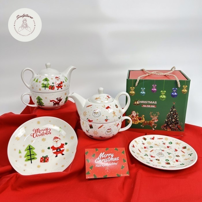 

Hampers / Gift Set Christmas Teapot Set Dan Tatakan Cangkir