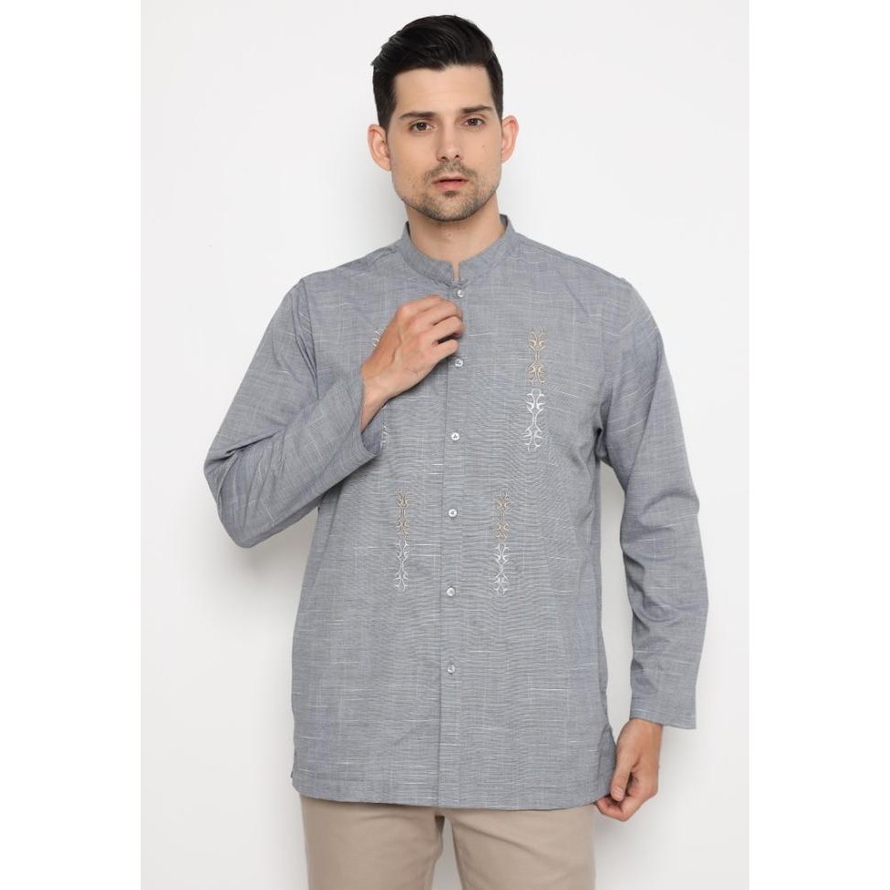 Jobb Ajmal Baju Koko Pria Lengan Panjang Regular Fit Abu-Abu Limited Edition