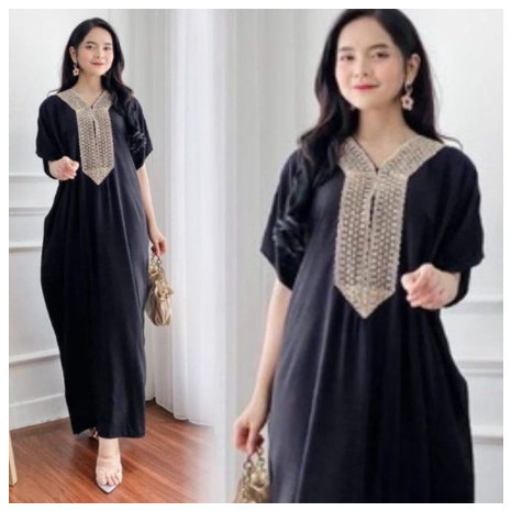 Promo Kaftan Arabian Renda Isyana Gamis modern luna maya Rayon Size Jumbo - Hitam, LD 118 Murah Prem