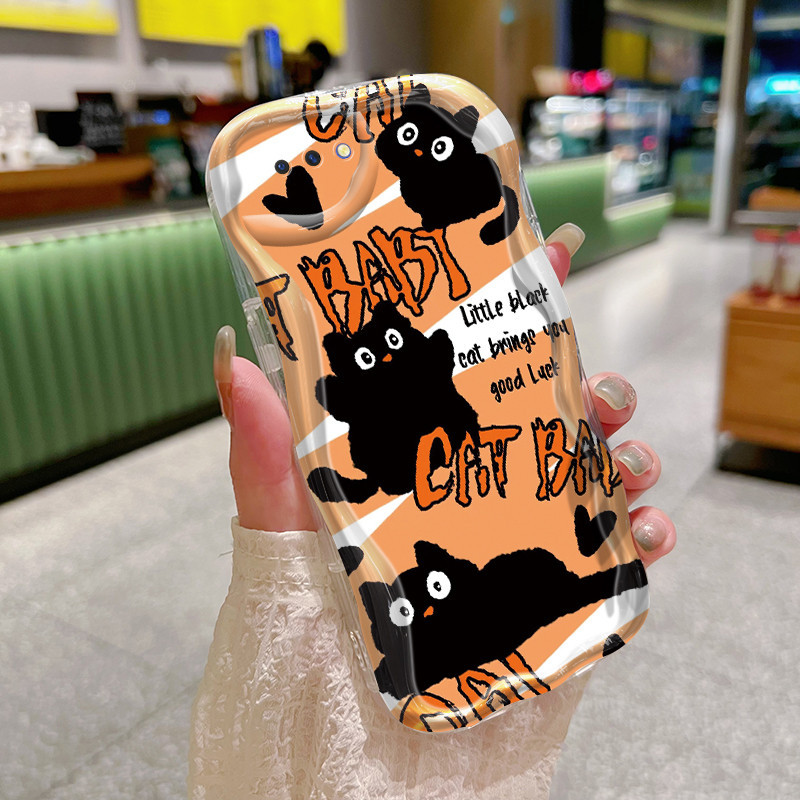 Casing Hp OPPO A5 A3s A12E Realme C1 Case HP pola anjing hitam kecil kucing hitam kecil Casing ganda