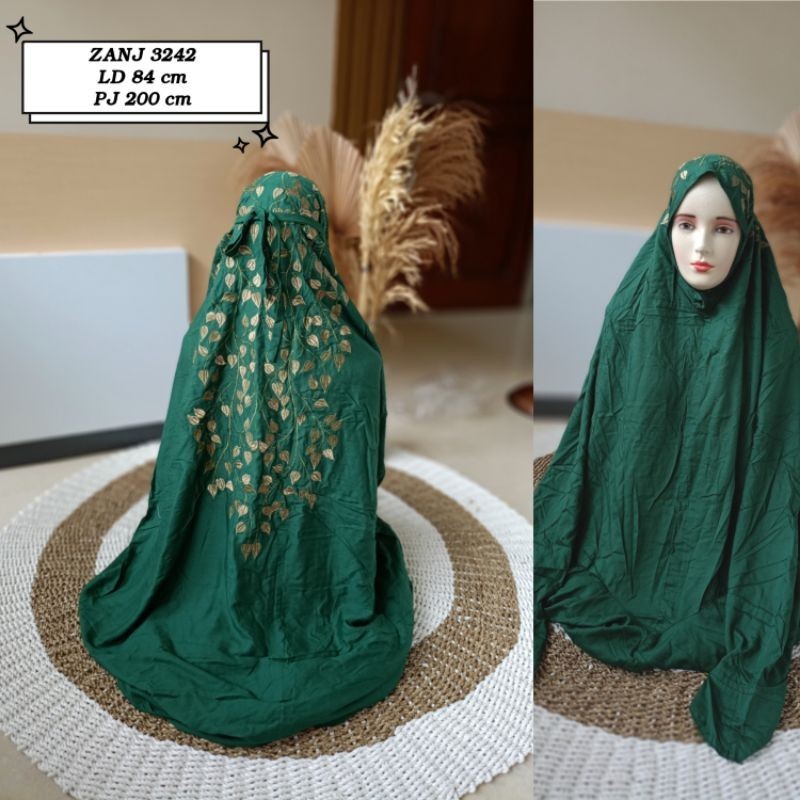 Mukena dewasa Terusan Rayon aplikasi Bordir Daun