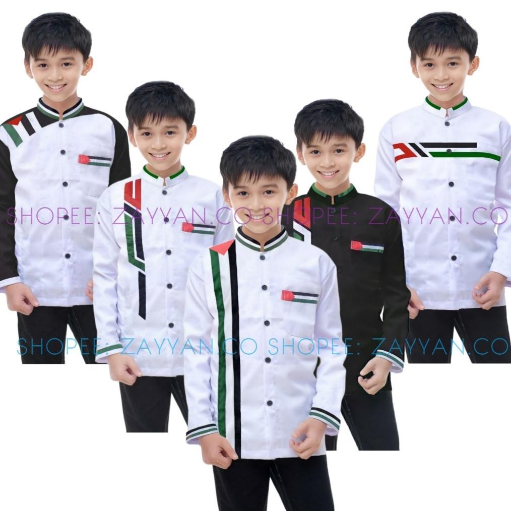 Baju Koko Palestina Anak Motif Model Terbaru 2023 Baju Muslim Taqwa Anak Cowok El-Rumi Alisan Premiu