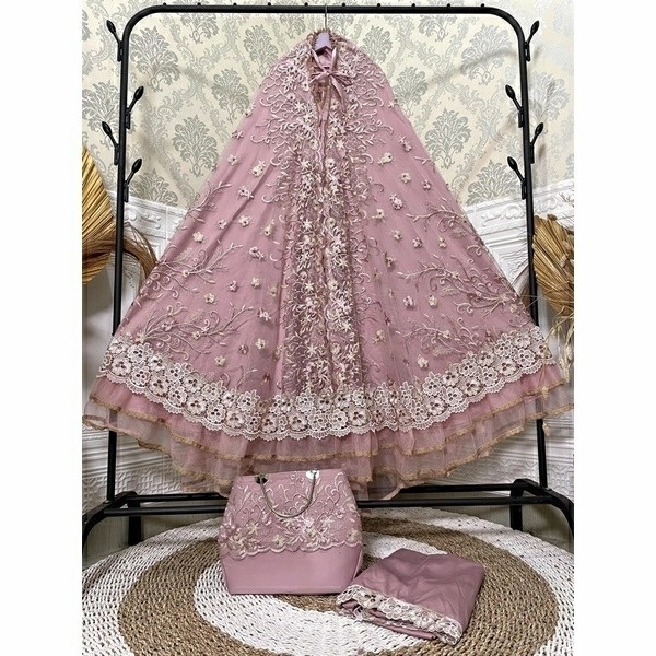 Mukena Brokat Tulle Mix Renda - Mukena Prada Bordir