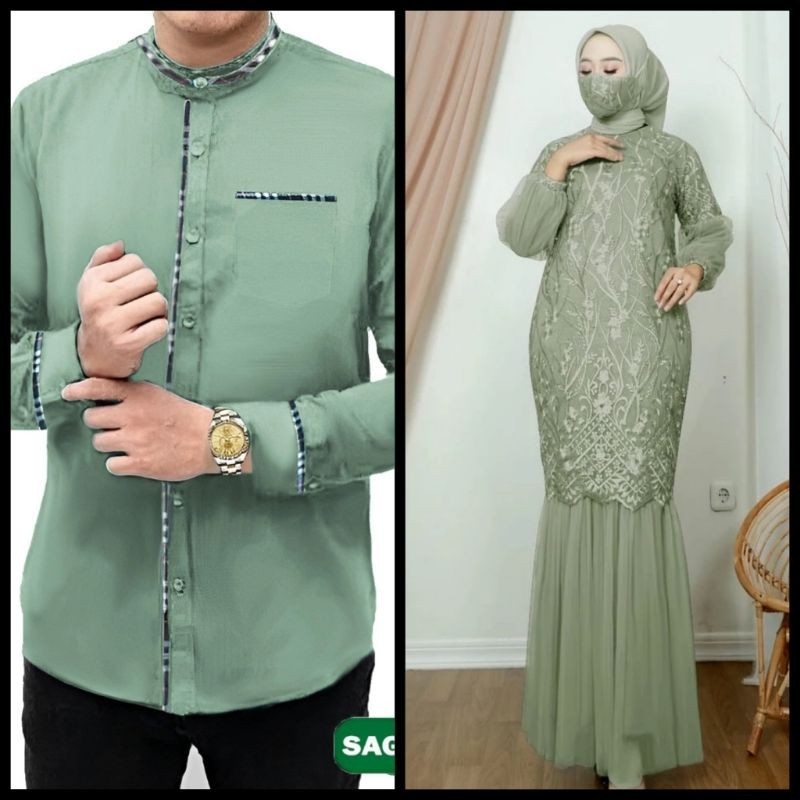 ATIKAH COUPLE / BAJU KEMEJA KOKO KURTA DRESS GAMIS BRUKAT LEBARAN COUPLE PASANGAN AYAH IBU SUAMI IST