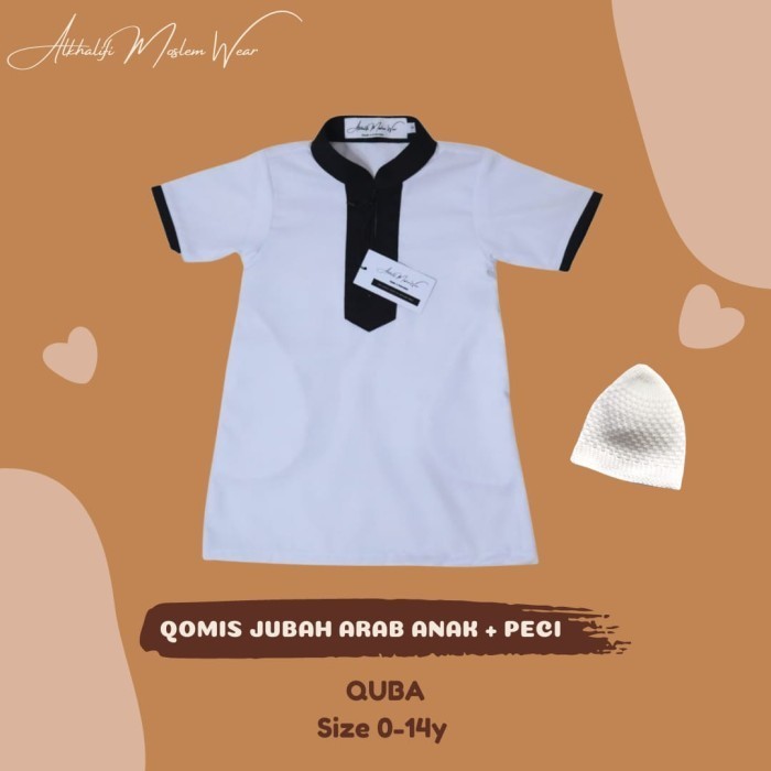promo AMW - Qomis Gamis Jubah Arab Anak QUBA (PUTIH LIST HITAM)