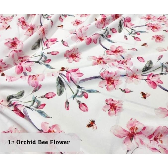 

New Kain Print Bunga Sutra / Woolpeach - Orchid Bee Flower (Per 0,5 Meter) Limited Edition