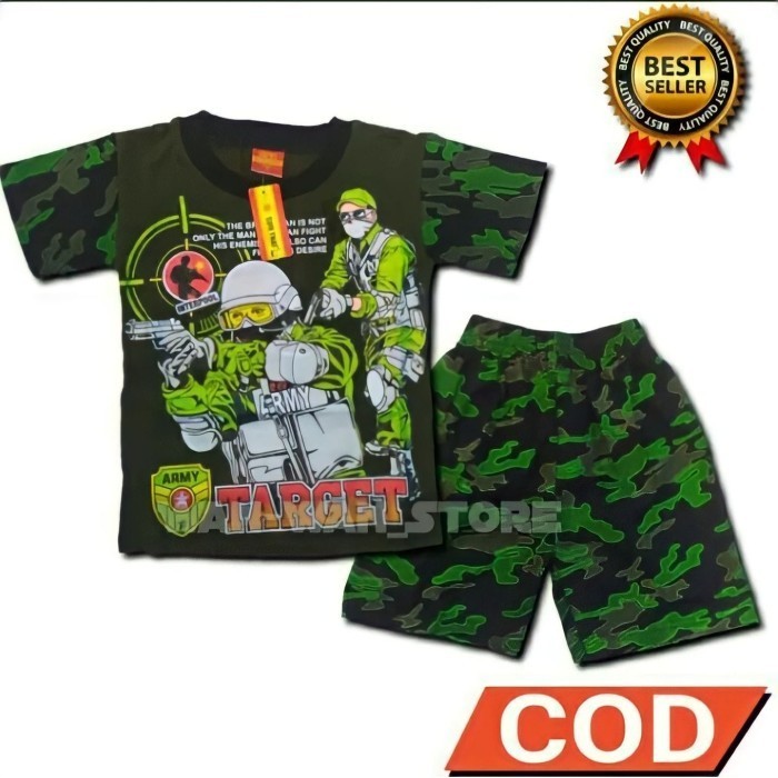 SALE Setelan Baju Tentara Anak Cowok / Laki-Laki Lengan Pendek Motif Loreng - ARMY + SENJATA 2 Tahun