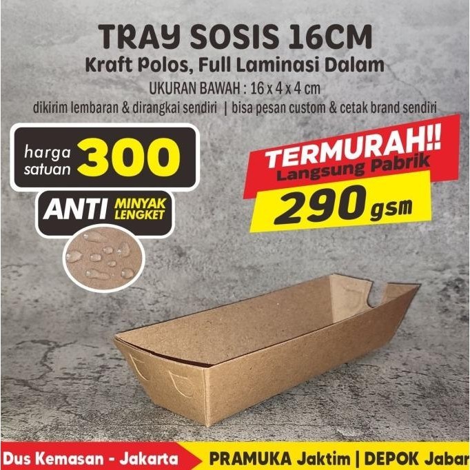

yang dicari] TRAY SOSIS BAKAR 16 KRAFT POLOS LAMINASI