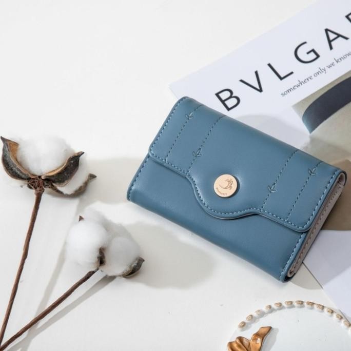 (Cod) Dompet Lipat Wanita Korea Prettyzys Original Kulit Biru Meyier Cassiamirelaa