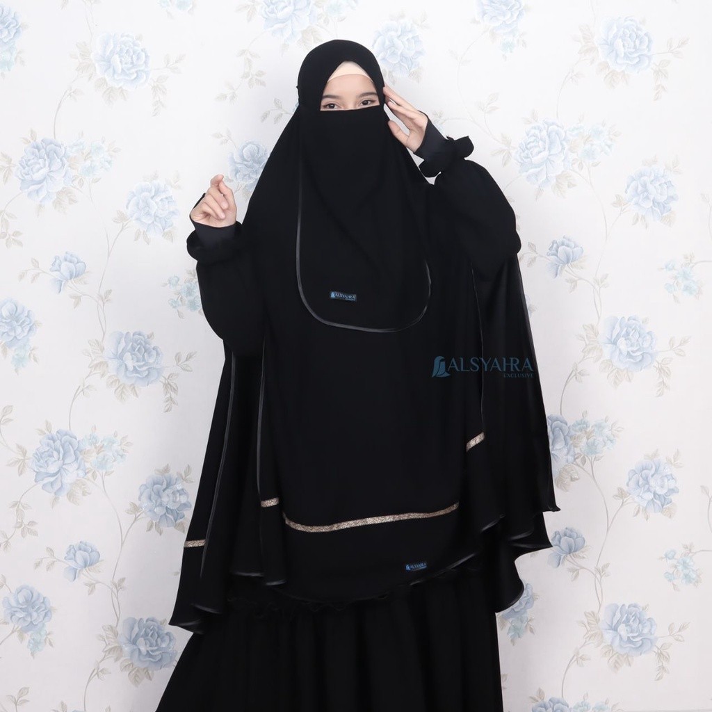 NEW PREMIUM DAILY HIJAB Khimar Syari Kiswah Handsplit Bisban Cadar Tali Jetblack Alsyahra Exclusive