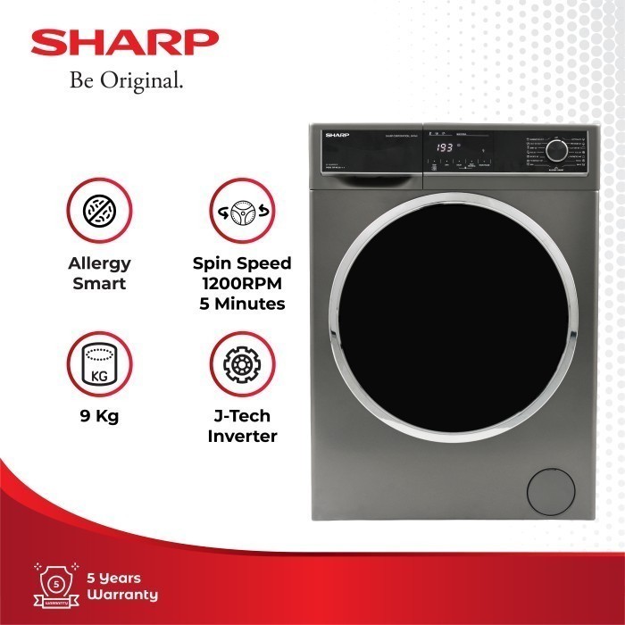 Sharp Mesin Cuci 1 Tabung ES-FL1490BTX Dark Grey 9Kg