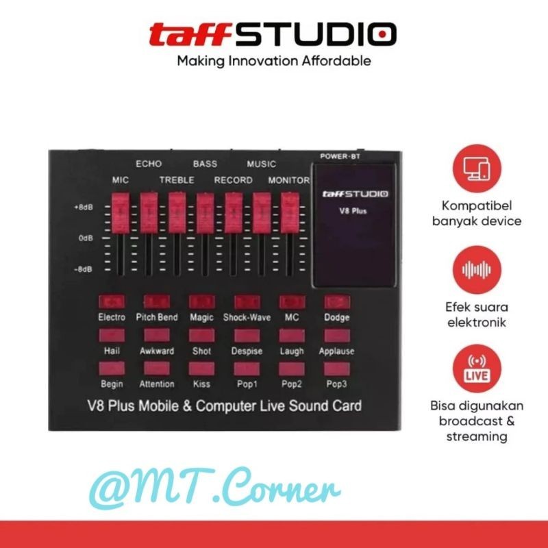 TaffSTUDIO Soundcard V8+ V8 Plus Sound Card Effects External Mic Condenser Mikrofon Mik MP3 V8plus V