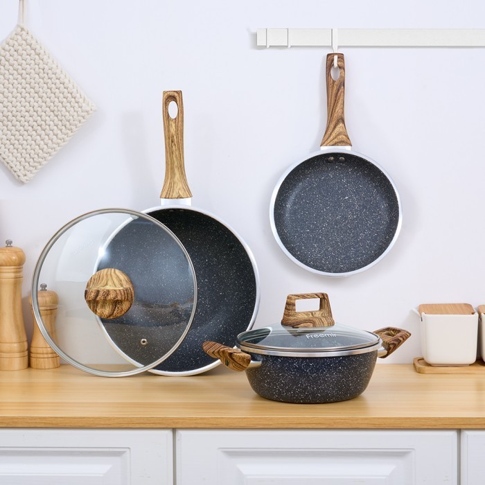 Freemir 5Set Wajan Wajan Panci Paket Keluarga Set Anti Lengket Granit