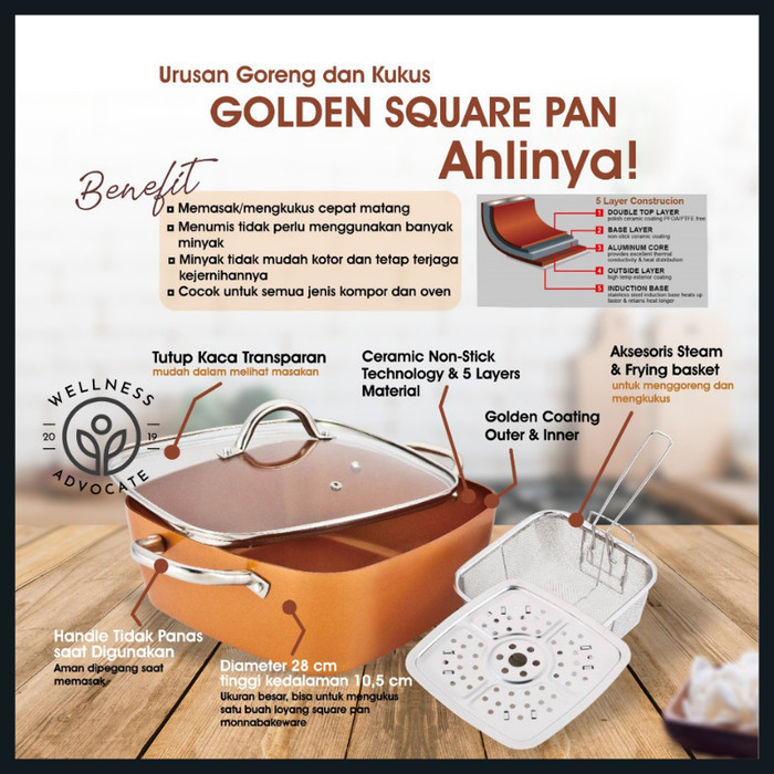 Signora Golden Square Pan 28 Wok Pan Panci Kompor Wajan Goreng Kukus