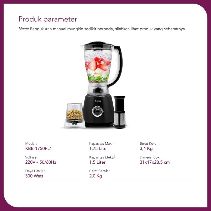 Kirin Blender Plastik 1.75L - Kbb-1750Pl1