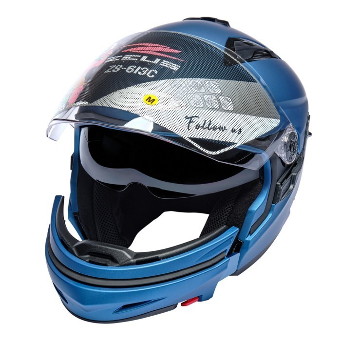 Zeus Zs 613C Matt Blue Doff Modular Crossover Double Visor