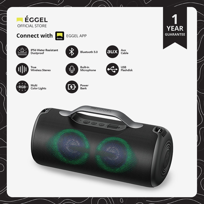 Eggel Elite Xl 2S Waterproof Portable Bluetooth Speaker With Rgb Light