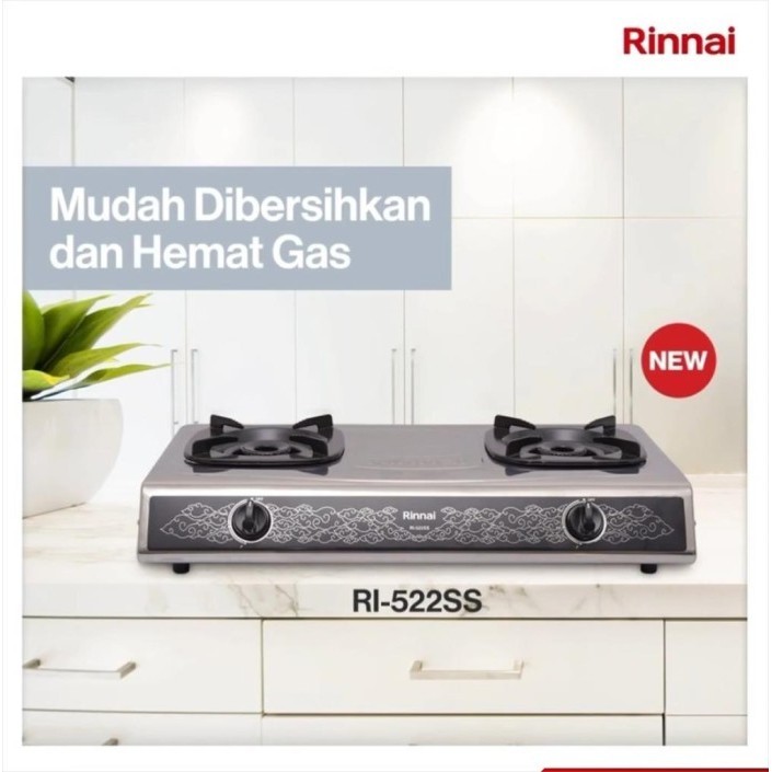 Kompor Gas Rinnai Ri522Ss / Ri -522Ss / Ri522-Ss (2 Tungku/Stainless)
