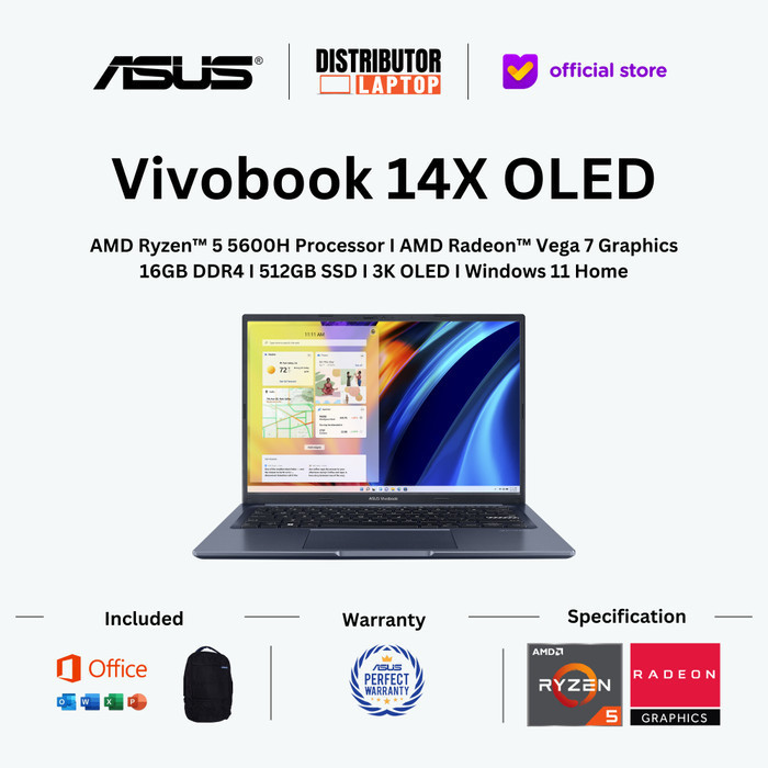 Asus Vivobook 14X Oled M1403Qa Ryzen 5 5600H Ram 16Gb 512Gb W11