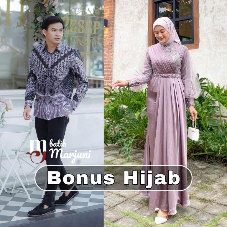Terlaris (Ada Jumbo) Amara Dress Couple Kemeja Batik Gamis Busui Brokat Kombinasi Gamis Muslim Wanita Gamis Premium Pj24