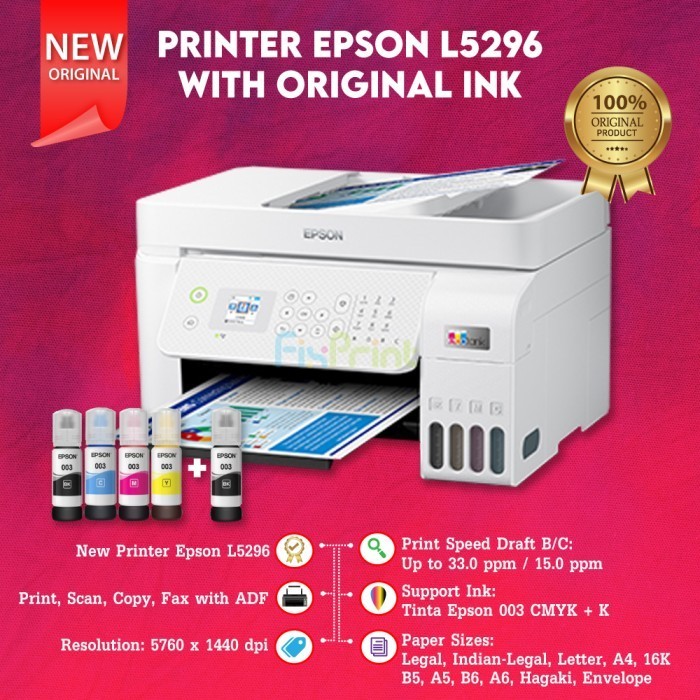 Epson L5296 L5290 Pengganti L5190 Print A4 Scan Copy F4 Wifi Adf Fax