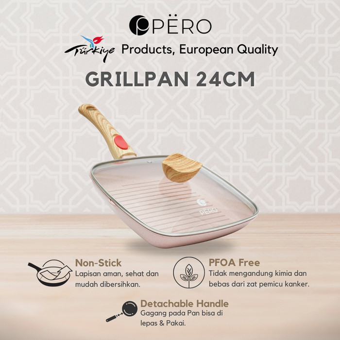 Pero Grill Pan 24Cm With Lid Biogranite Nonstick