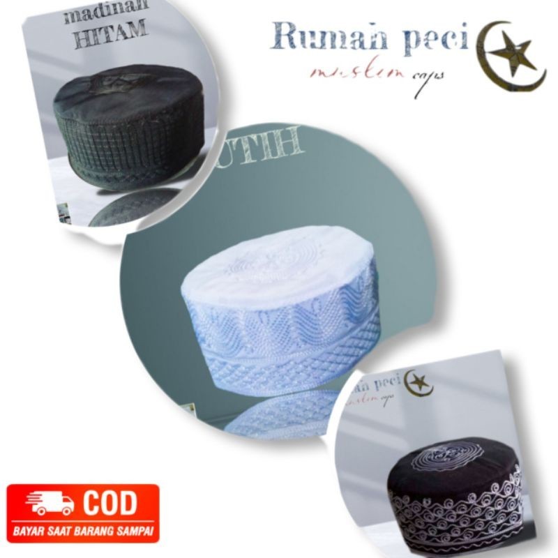(10 Pcs) Peci Haji Madinah Putih Dan Hitam Harga Grosir