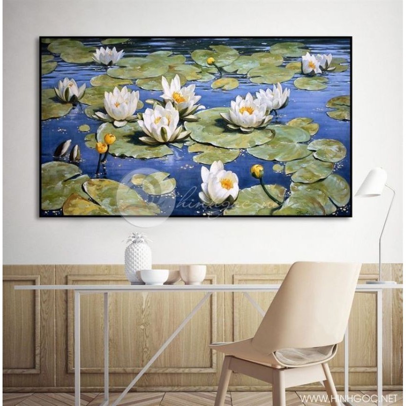 Lukisan dinding bunga teratai modern art