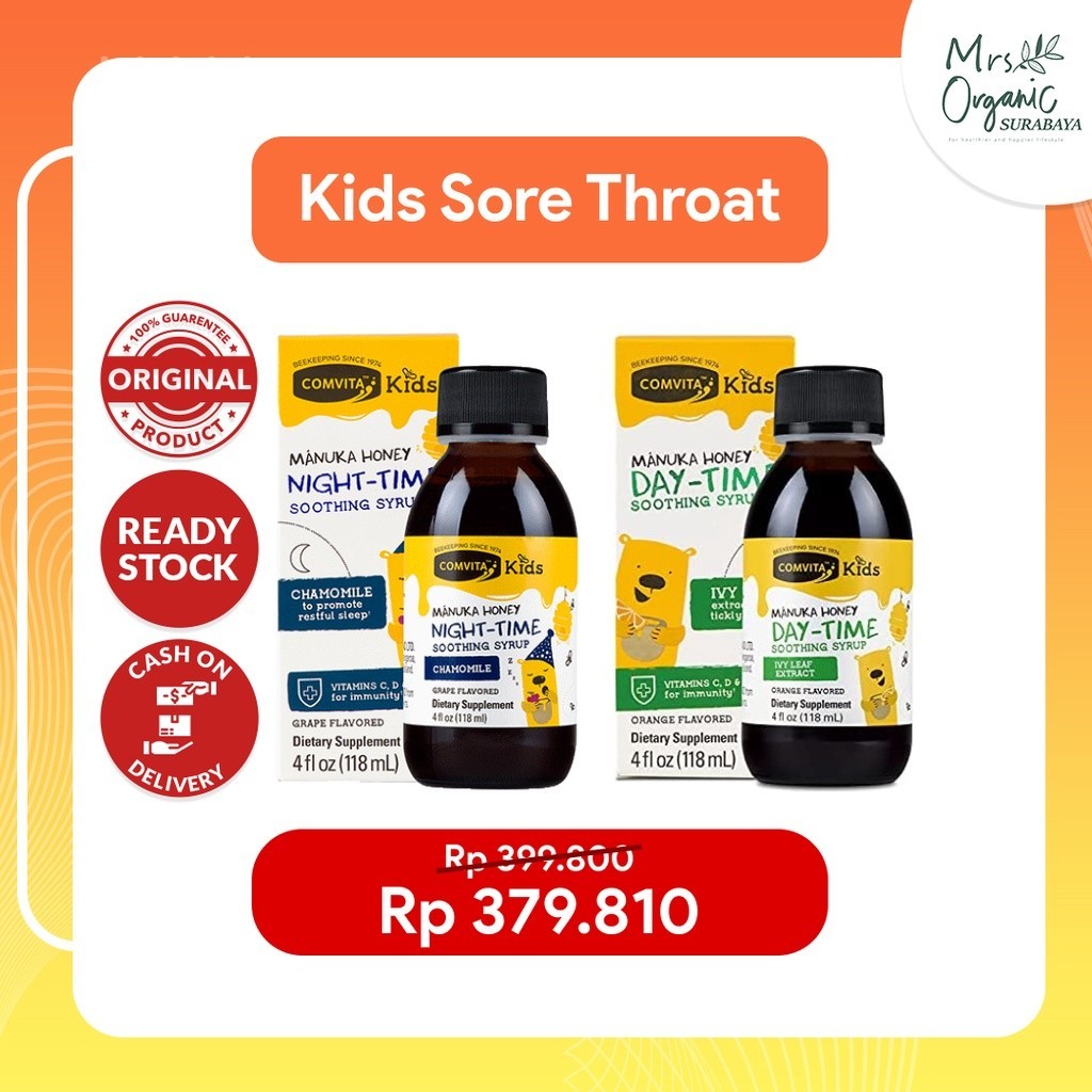 Paket Sore Throat Comvita Kids Night Time+Day Time Soothing Syrup