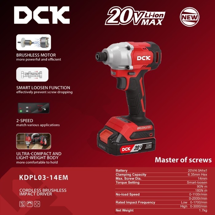 Dck Kdpl03-14Dm Cordless Brushless Impact Driver 20V Paket
