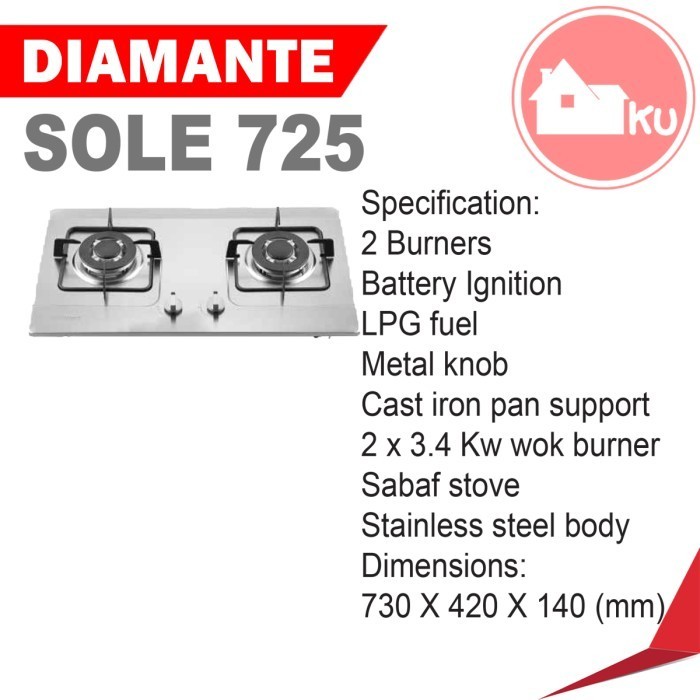 Kompor Tanam Gas Diamante Sole 725/Lg