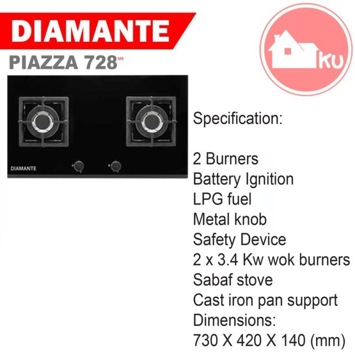 Kompor Tanam Gas Diamante Piazza 728 /Lg