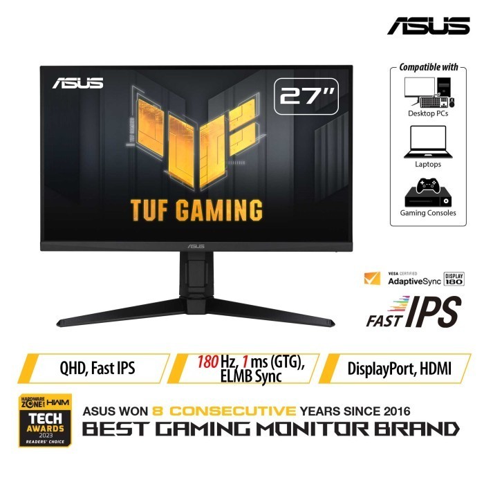 Asus Tuf Gaming Vg27Aq3A Hdr Gaming Monitor [1440P, 180Hz]