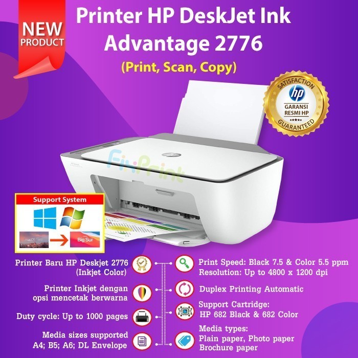 Printer Hp Deskjet 2776 Wifi Bluetooth Print Scan Copy All-In-One Termurah Terlaris Promo