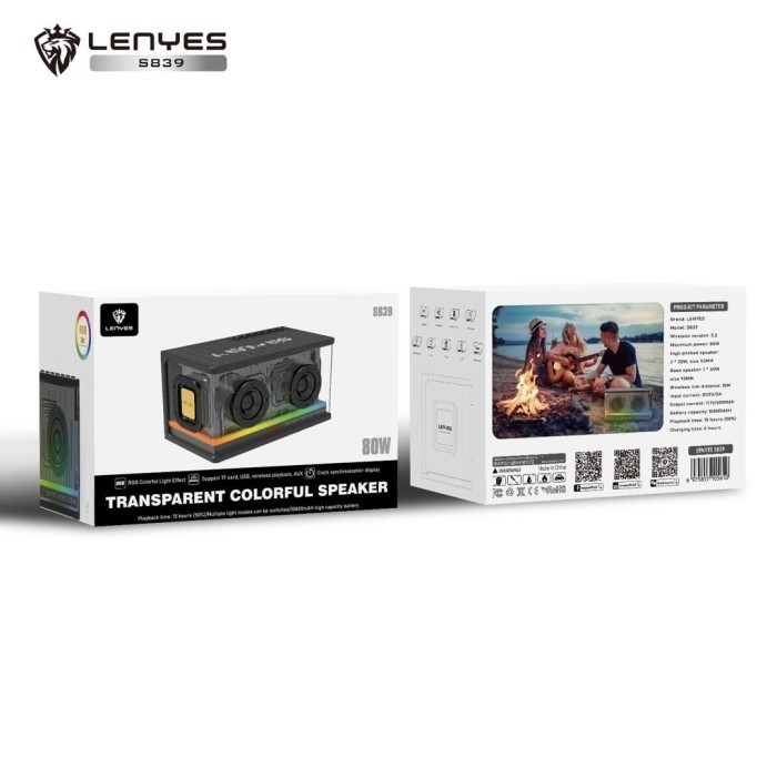 Lenyes S839 Speaker Bluetooth Transparan Rgb Light Tws Portable