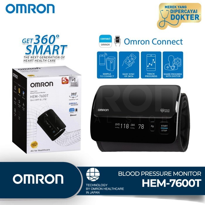 Omron Blood Pressure Monitor Hem-7600T Tensimeter Digital + Bluetooth