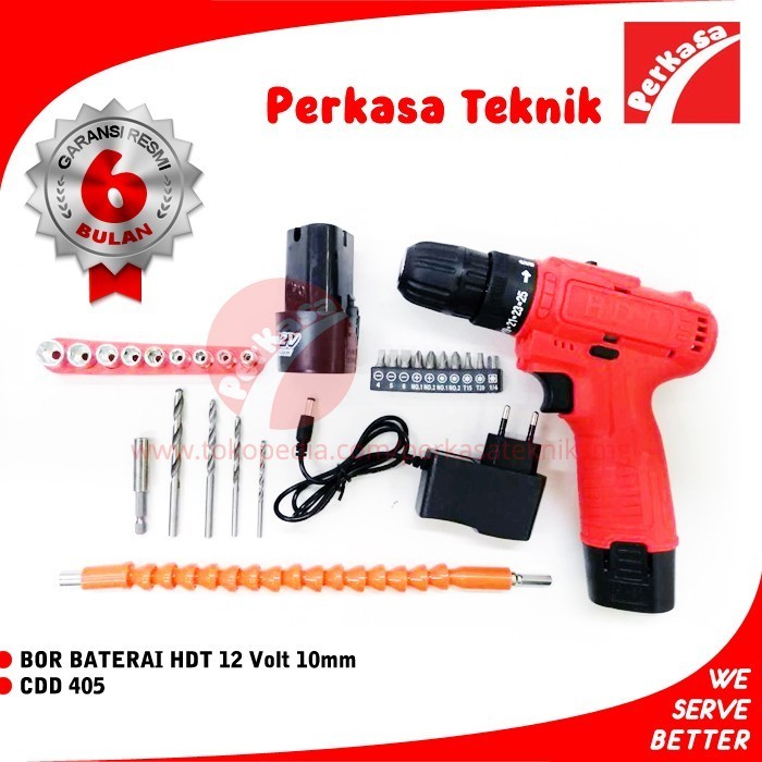 mesin bor cordless 10 mm set 12 Volt HDT CDD405 bor baterai bor cash