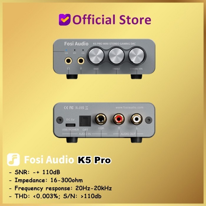 Fosi Audio K5 Pro Gaming Dac Headphone Amplifier Mini Hi-Fi K5Pro