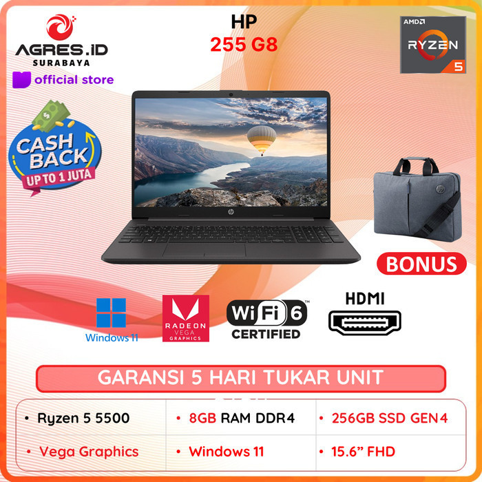 Hp 255 G8 Ryzen 5 5500U 8Gb Ram 256Ssd 15.6" Fhd + Win 11